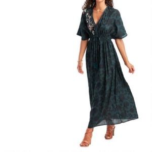 Floral Embroidered Teal Kaftan Dress